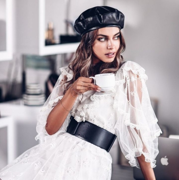 Black Leather Beret Hat Faux Leather Tam PU Vegan Leather - Picture 11 of 11